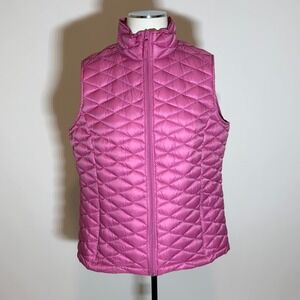 Attention Womens Down Fill Quilted Puffer Vest Pink Full Zip Size XL Gorpcore